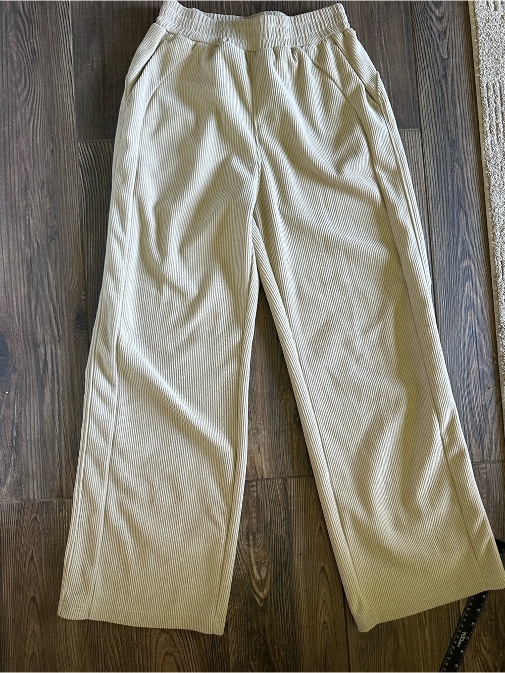 HALARA Wide-Leg Ribbed Corduroy Pants in Cream Beige - Picture 13 of 15